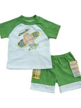 Haute Baby | Take Flight - Airplane Appliqué Short Set